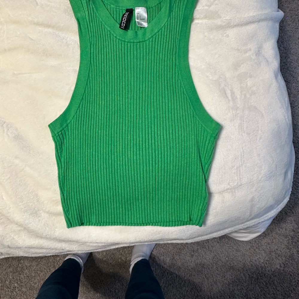 Green Ribbed Sleeveless Top
